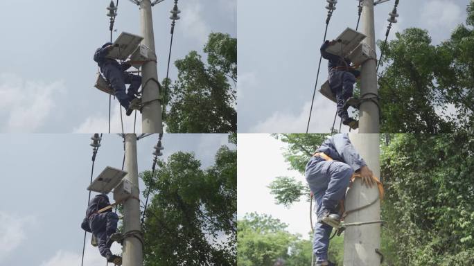 电力工人检修抢修施工输电线路电塔高空作业