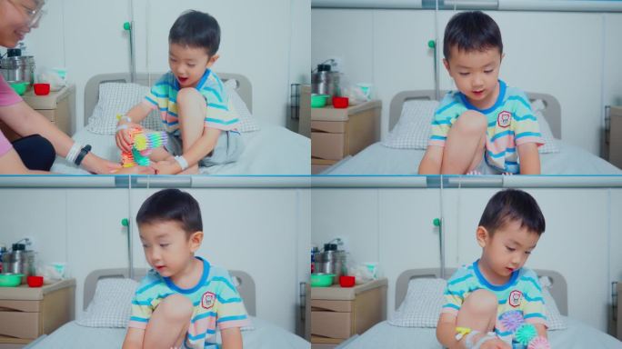 小孩在病床上玩玩具丨4K丨原创视频