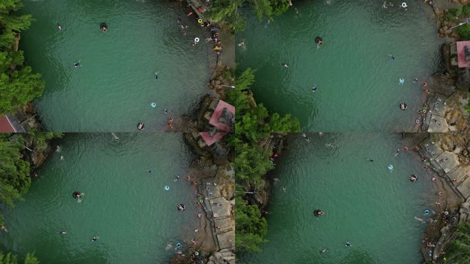 航拍广西南宁马山古零羊山村天然泳池