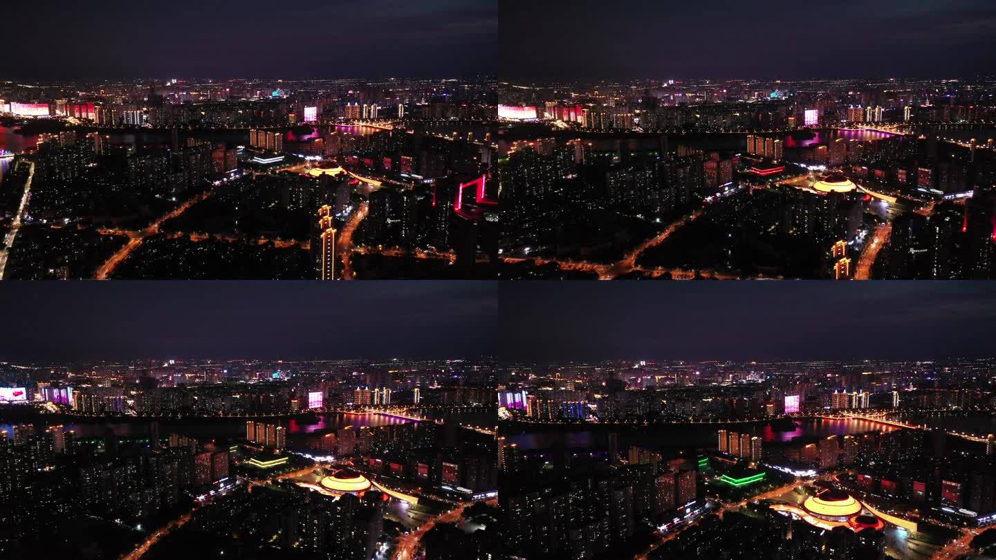 4K航拍临沂市北城新区城市夜景视频