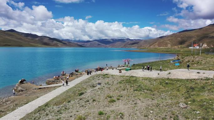 航拍西藏羊湖雍措高清视频素材