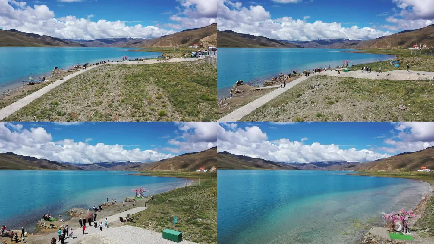 航拍西藏羊湖雍措高清视频素材