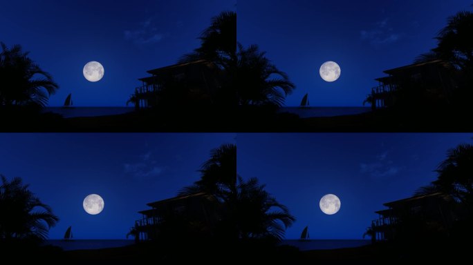 夜晚月亮_海边夜空圆月