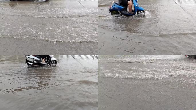 雨后城市街道街道积水马路路面积水面淹没