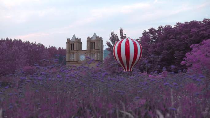 两男生打卡紫色世界城堡风车火车热气球成品