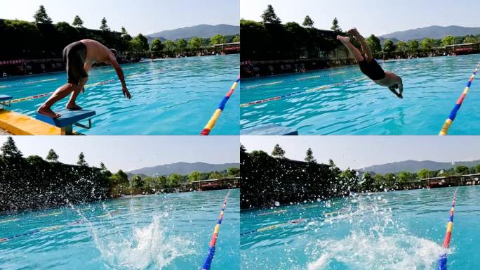 游泳池避暑健身游泳入水