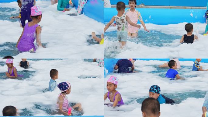 儿童打水仗戏水玩泡泡
