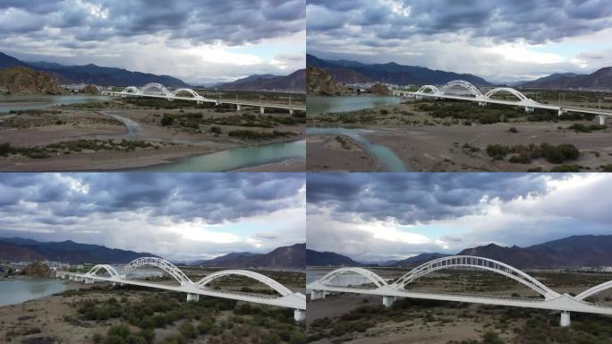 航拍白色铁路桥高清视频素材