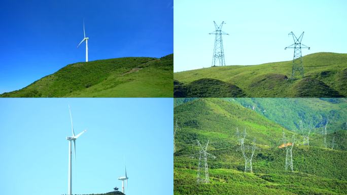 4K风电场电力输送塔唯美空镜