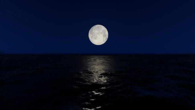 夜晚月亮_大海夜空圆月