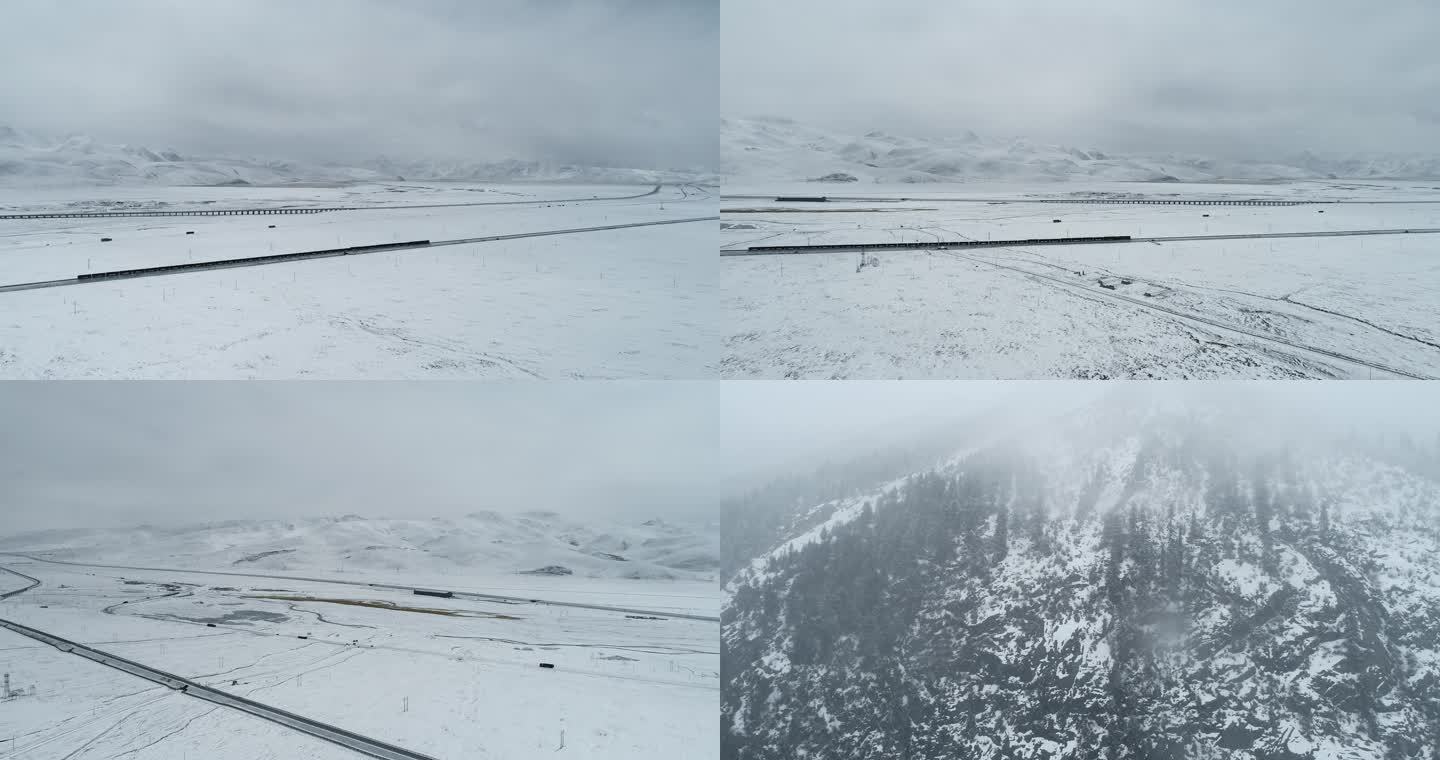 铁路雪原火车行驶冬季冰天雪地