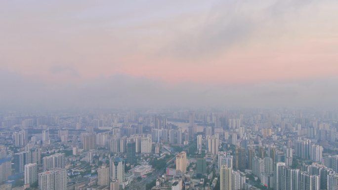 高清航拍南宁城市晚霞风光