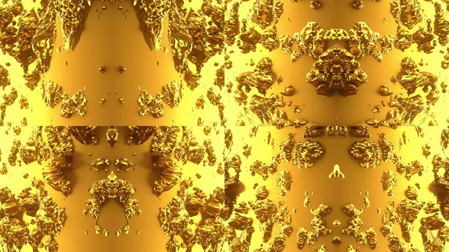 【4K时尚背景】空间立体图形黄金浮雕旋转