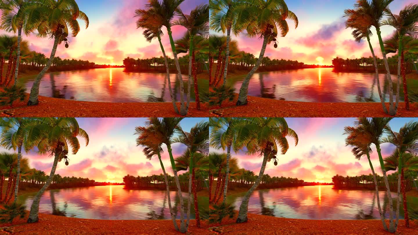 海南椰树海岛三维动画-朝阳晨曦