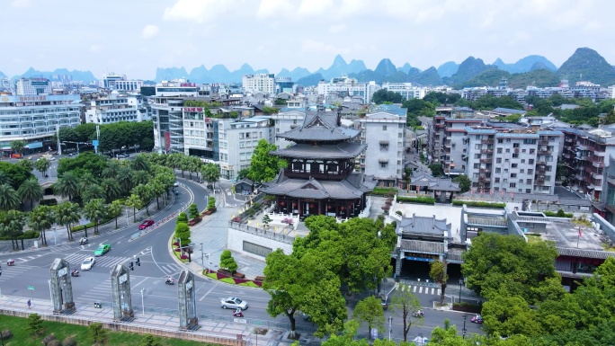 桂林漓江逍遥楼航拍城市风景风光