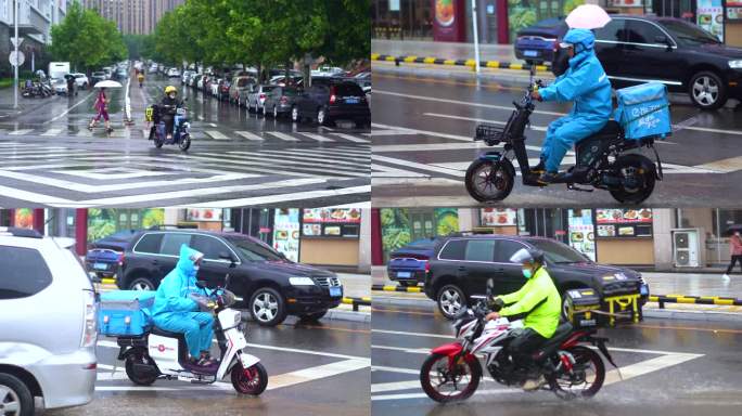 4K雨中外卖小哥  暴雨中的外卖小哥