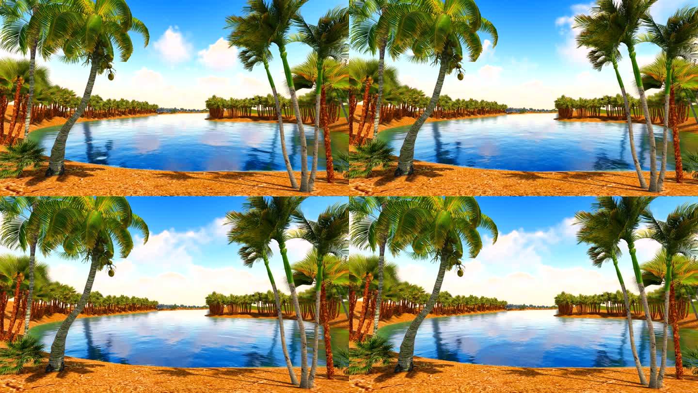 海南椰树海岛三维动画-蓝天白云