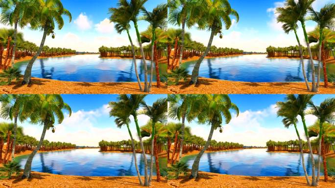 海南椰树海岛三维动画-蓝天白云
