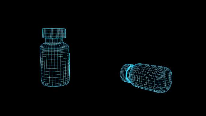 4K蓝色全息线框科技疫苗瓶素材带通道