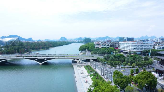 桂林漓江逍遥楼航拍城市风景风光