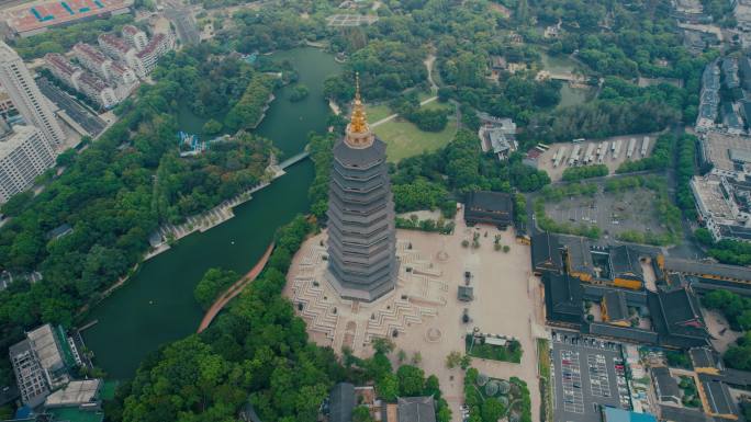 江苏常州天宁区天宁宝塔环绕下降航拍