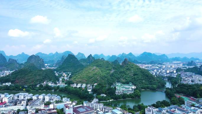 桂林市区全景航拍旅游城市风光