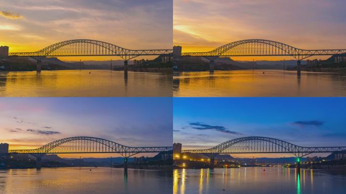 重庆市万州区铁路桥日落晚霞延时摄影