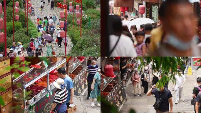 4K青岩古镇游览的游客空镜