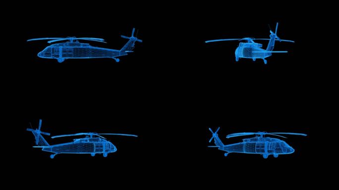 蓝色科技线条直升飞机透明通道素材