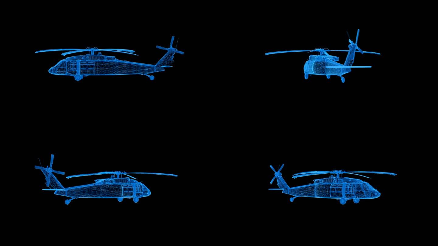 蓝色科技线条直升飞机透明通道素材