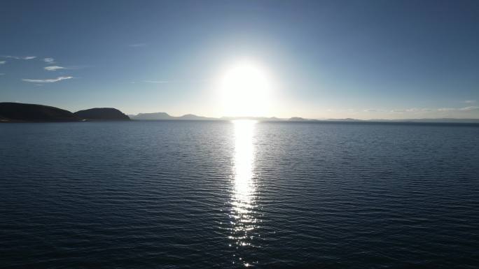 湖泊 夕阳 航拍