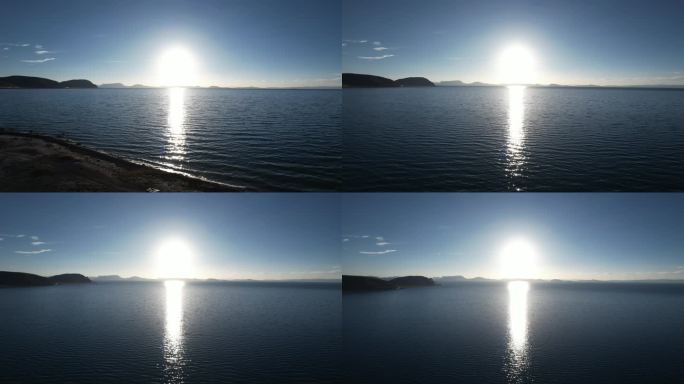 湖泊 夕阳 航拍