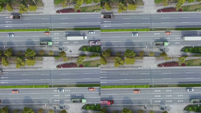 航拍俯视公路车流来往城市交通运输