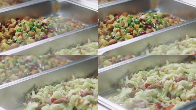 【4K】大学食堂自助快餐菜肴展示