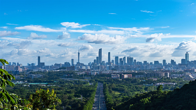 广州城市风光蓝天白云延时摄影4K