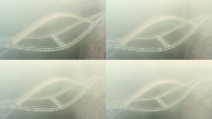 仙居神仙居景区如意桥云雾风光4K航拍
