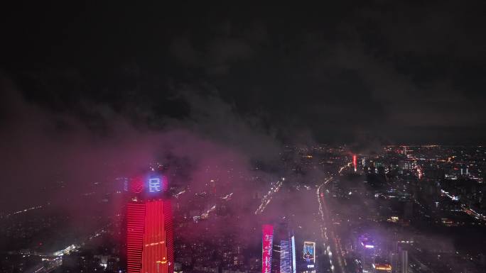 4K 东莞航拍 东莞CBD夜景 云海