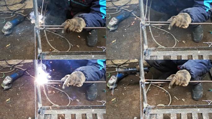 实拍电焊工人施工工作 (2)