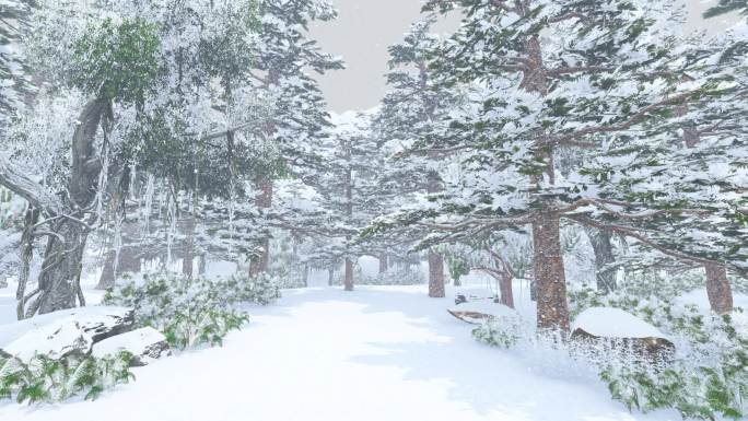 林海雪原松树林冬季三维动画