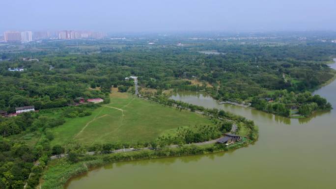 青龙湖航拍  湿地公园龙泉驿区城市园林