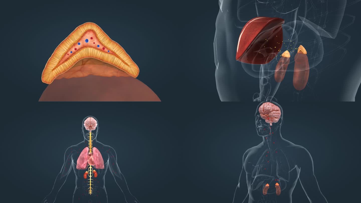 医学人体器官内分泌系统肾上腺素肝脏动画
