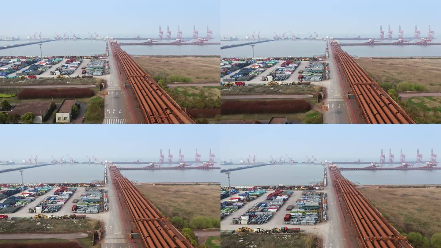 中国工业发展航拍上海罗泾矿石码头工厂