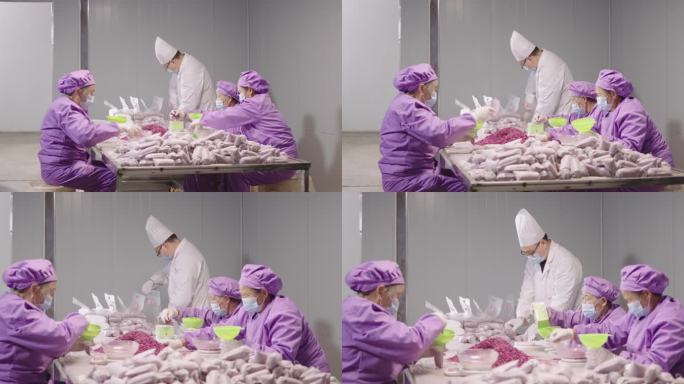4K玫瑰鲜花饼制作厂工人忙碌