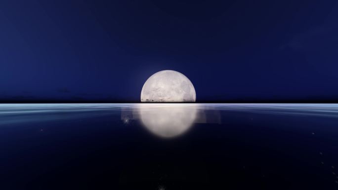 月亮升起月光水面波纹夜景夜色月色圆月海面
