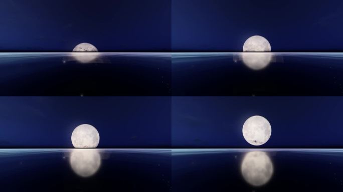 月亮升起月光水面波纹夜景夜色月色圆月海面