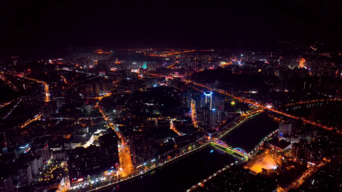 4K航拍长沙浏阳市城区浏阳河夜景7