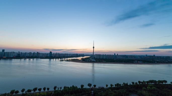 4K延时视频临沂市沂河三河口地标风景