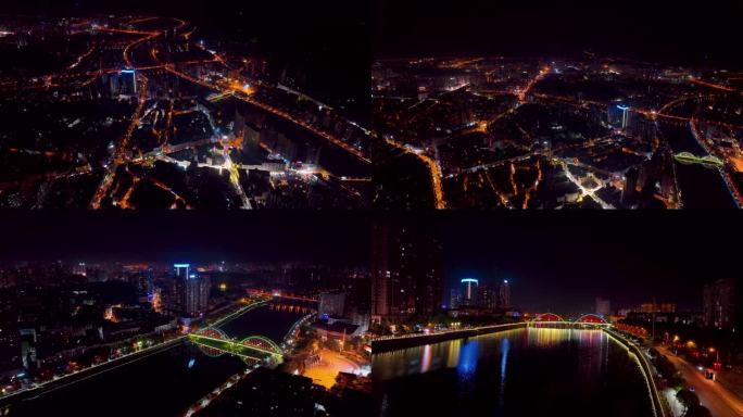 4K航拍长沙浏阳市城区浏阳河夜景合集1