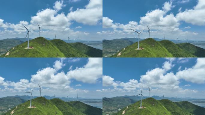4K御三蓝天白云天气晴朗清洁能源风力发电