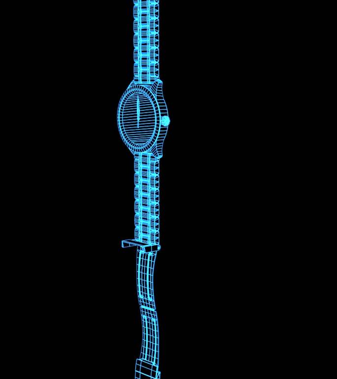 蓝色全息线框科技手表素材动画带通道